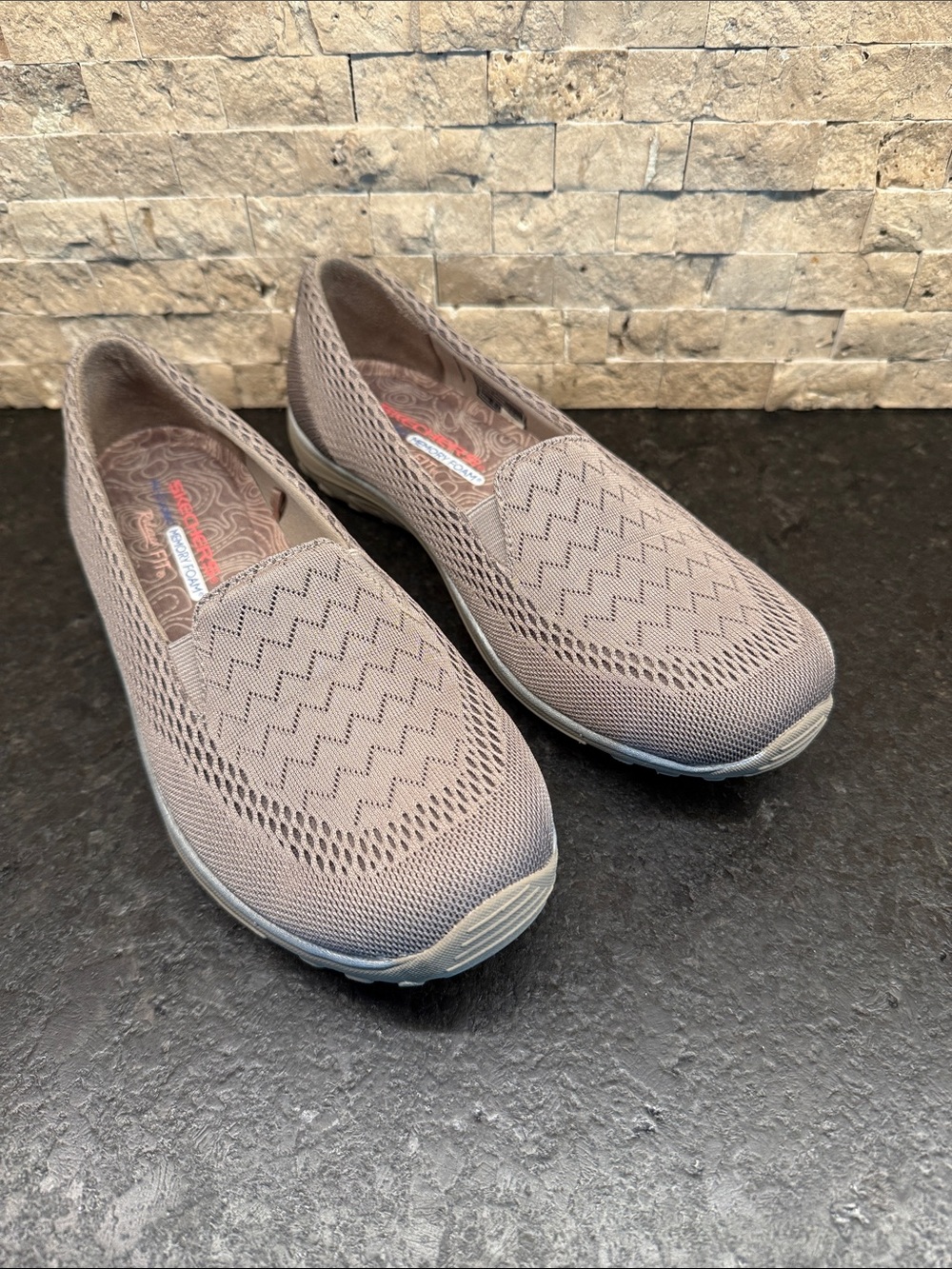 Skechers Slip-On Knit Flats in Taupe